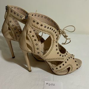 Miu Miu - Cream leather ankle heel with grommet holes and tie at front of ankle